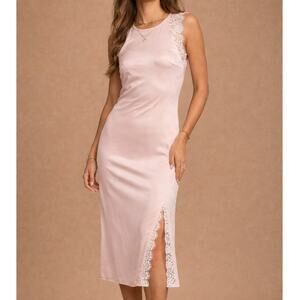 Peach Satin Lace Slip Dress Midi Small Coquette Romantic Future Collective